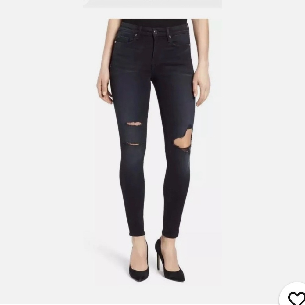 Good American Black Distressed Skinny Jeans